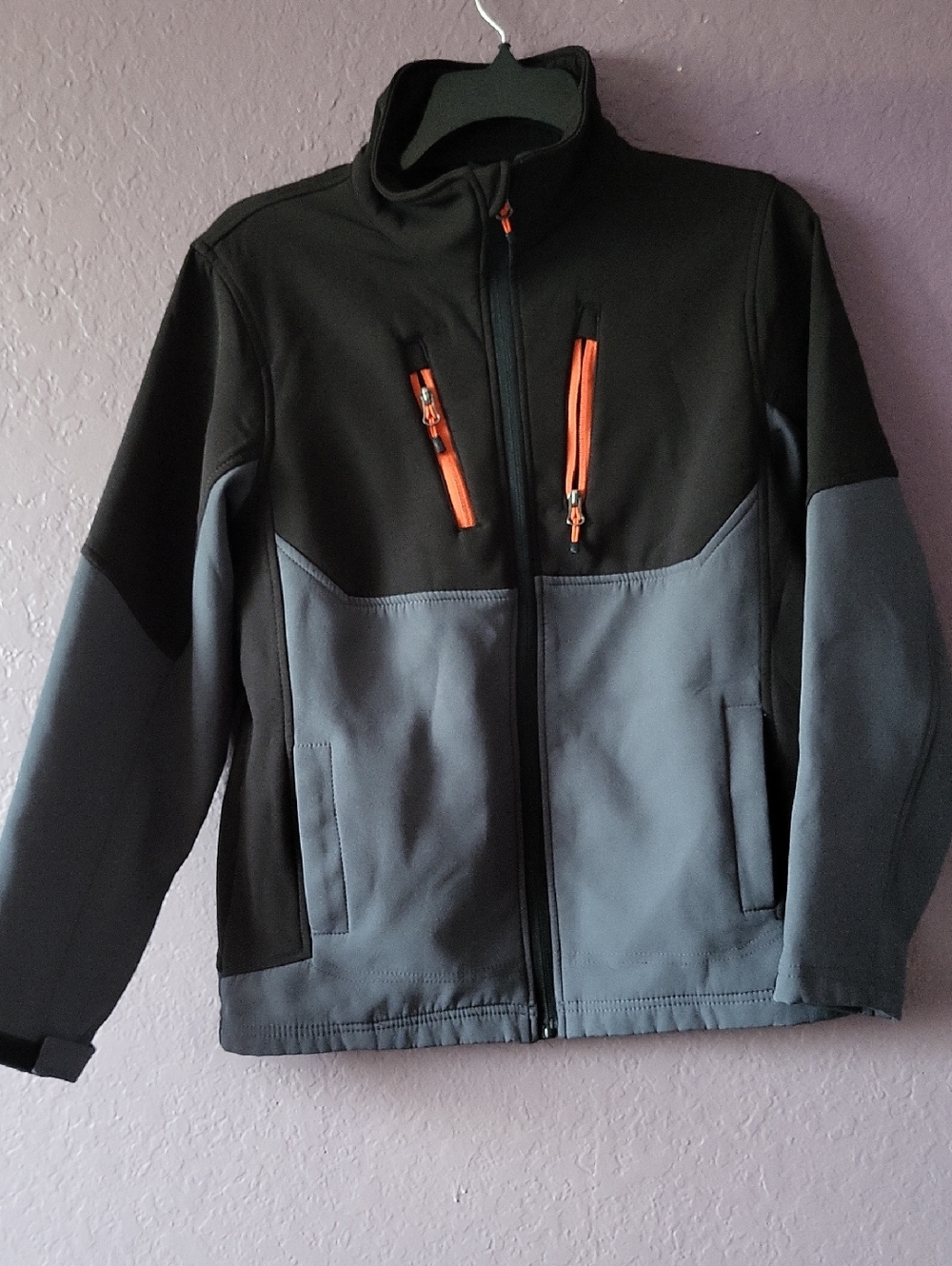 Snozu Two-Tone Softshell Jacket with Orange Zip Accents - Black & Gray